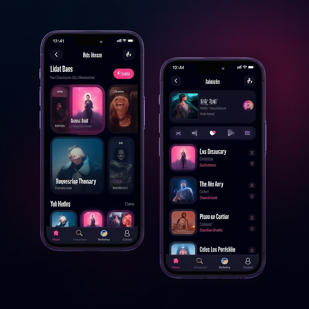 Rediseño de una aplicación de música con una interfaz oscura y vibrante.