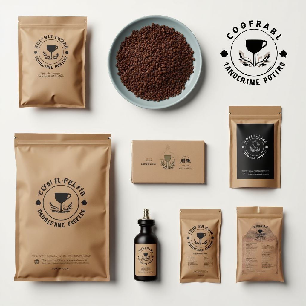 Identidad de marca para una cafetería local, mostrando el logo, la paleta de colores y la tipografía.